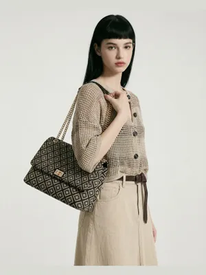 Imagen del producto de Bolso de hombro mujer Kassandra Amelia Plus Jacquard geométrico Black and White UNICA 31x10x21 cm E