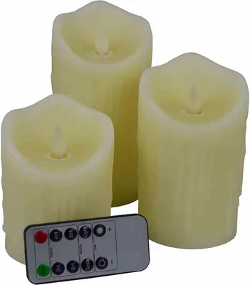 Produktbild von LED-Kerzen mit Timer 3er-Set creme 10/12,5/15 cm