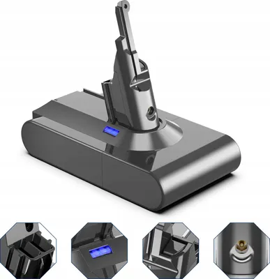 A close-up studio shot of a vacuum cleaner battery pack.