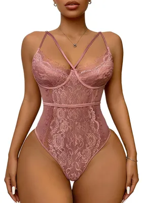 Produktbild von BuBuitifo Damen Bodys Ein Stück Babydoll V-Ausschnitt Teddy(rosa,M)