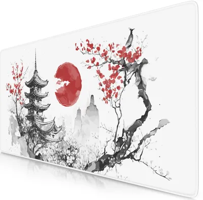 Produktbild von Titanwolf Gaming Mauspad XXL, 900 x 400 x 3 mm, Schreibtischunterlage, abwaschbar, rutschfeste Rückseite, Geschwindigkeit & Präzision, Japan Ink Painting Red