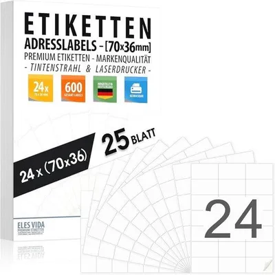 Productafbeelding van Zelfklevende Adreslabels 70 x 36 mm - 25 Vellen met 24 Labels per A4