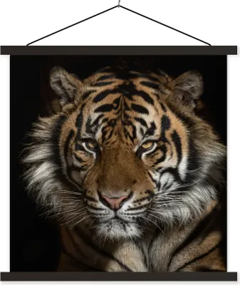 Produktbild von MuchoWow® Textilposter Tiger - Wilde Tiere - Porträt 120x120 cm mit schwarzem Rahmen - Aufhängungsset