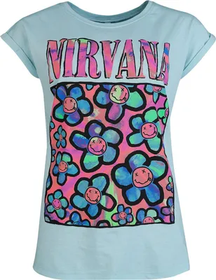 Produktbild von Nirvana T-Shirt Damen Coloured Flowers blau Band-Merch, Bands 100% Baumwolle S