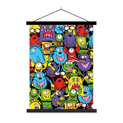 Produktbild von MuchoWow® Textilposter Muster - Monster - Lustig - Abstrakt - Mädchen - Jungen 120x160 cm mit schwarzem Rahmen - Magnetischer