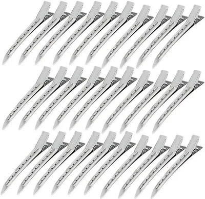 Produktbild von 50 Stück afdelingsklemmen 9 cm Silber Haarspangen Alligatorklammern mit Löchern für Damen und Mädchen - Friseurbedarf DIY Frisur.