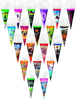 Produktbild von 20x Schultüte / Zuckertüte / 25cm / mit Tüllverschluß / 20 verschiedene Motive