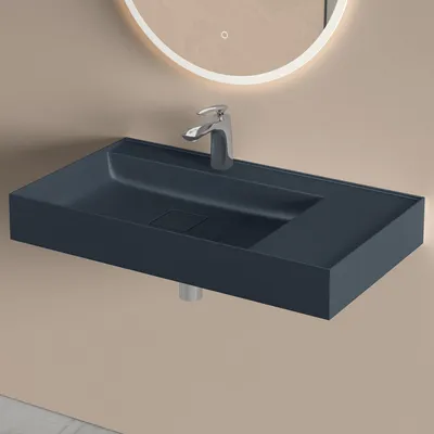 Immagine prodotto di doporro Lavabo Bagno Sospeso 80 cm Rettangolare in Resina Antracite Opaco con Vasca Integrata a Sinistra e Piletta Inclusa Colossum630