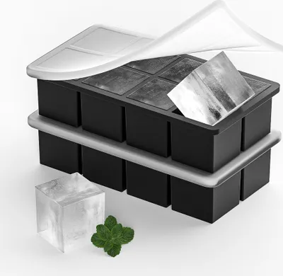Image de INF Moule à glaçons carré en silicone avec couvercle - Moule à glaçons pour whisky à 8 grilles facilement amovible