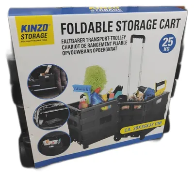Produktbild von Kinzo Transporttrolley Faltbar 25kg Transportgewicht Klappbare Einkaufskiste Putzwagen fahrbare Transportkiste Platzsparender Transport Ideal für Camping, Einkauf 05703 Schwarz 100 cm