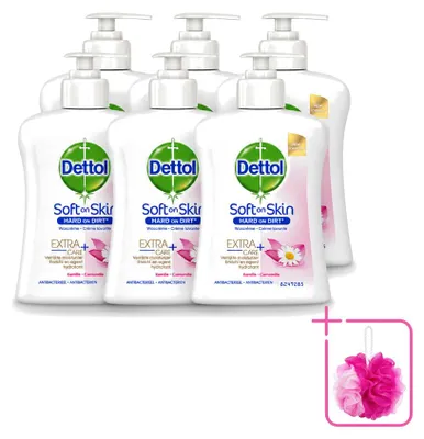Productafbeelding van 6 x Dettol antibacteriële handzeep - Hydraterend, kamille - 250 ml - Voordelijnverpakking - 6 stuks