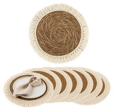 Produktbild von Deko Untersetzer Boho Rund mit Fransen 25cm 8 Stück