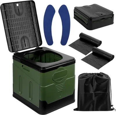 Obrázok produktu pre Kempingová toaleta 25 l, prenosná, 150 kg, 24 odpadových vreciek a taška, pre kempovanie