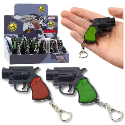 Immagine prodotto di Mini pistola revolver portachiavi con luce LED e laser 6,5 cm