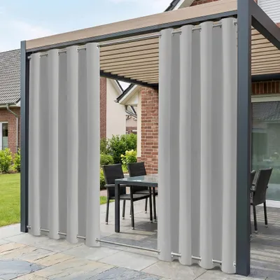 Produktbild von Outdoor Vorhang Wetterfest mit Ösen B132xH243CM, Outdoorvorhänge Gardinen Wasserdicht für Terrasse Balkon Pergola Garten Pavillon, 1 Stück, Grau