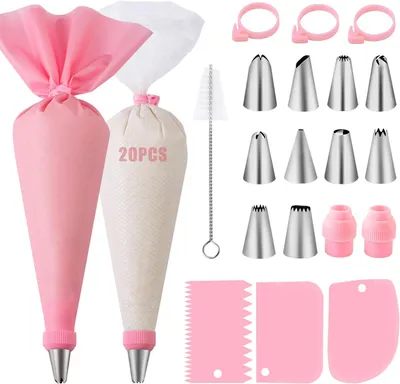 Produktbild von MODFU Spritztüllen Set 40tlg., Edelstahl Torten Zubehör, Spritzbeutel Set, Kuchendekoration Werkzeug, Cupcake Deko Set, Backzubehör Geschenk, Rosa