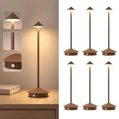 Produktbild von 6er LED Nachttischlampe, Kabellose LED Tischleuchte, Dimmbare Tischlampe, Stufenloses Dimmen in drei Farben,Tragbare USB Aufladbar lampen, Braun