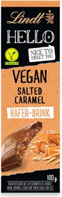 Obrázek produktu pro Lindt HELLO Vegan Salted Caramel | 100g tyčinka | s ovesným nápojem, mandlovou pastou, karamelizovaným cukrem a špetkou soli | čokoládový dárek