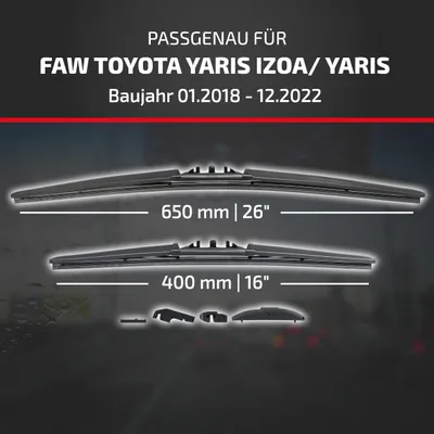 Produktbild von HEYNER® Scheibenwischer für FAW TOYOTA YARIS IZOA/ YARIS HYBRID 01.2018 - 12.2022, HYBRID Flachbalkenwischer, Aerodynamisch & Flexibel, Nanographitbeschichtung