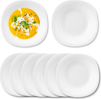 Produktbild von Suppenteller Set Tiefteller Tafelservice Tief 6 Stück 22cm Rund Weiß Glas