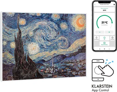 Produktbild von Klarstein Infrarotheizung mit Thermostat, 500W Elektroheizung, Smart Home Bild-Infrarotheizung zur Wandmontage, IR mit IoT/WiFi App-Control, Feuchtraum Flach-Heizkörper, CO2-Freie Wand Heizung