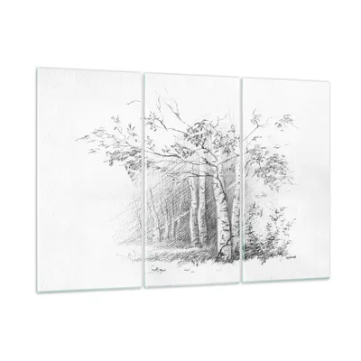 Produktbild von Bilder auf glas - 3 Teile - Skizze Wald Birke - 165x110cm - Glasbilder - Wandbilder - Bilder - zum Aufhängen bereit - Wanddekoration aus Glas - Glas Bilder - Wandbild auf Glas - GCE165x110-4280