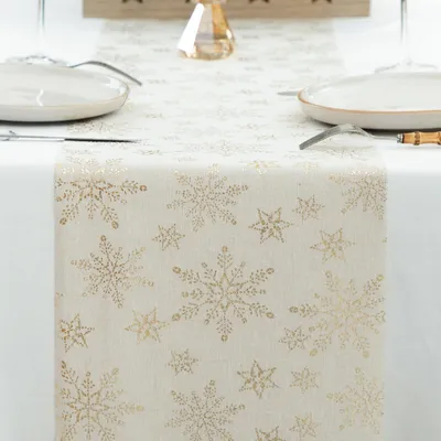 Zdjęcie produktu dla Złota obrusowa serweta "Schneeflocken" (śnieżynki), 28 cm x 5 m - Elegancki dodatek na specjalne okazje