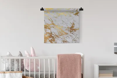 Produktbild von MuchoWow® Wandteppich Wandbehang Marmor - Gold - Weiß 60x60 cm Tapisserie Dekoration Wandtuch - Dekorationen - Wand Decke
