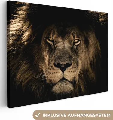 Produktbild von MuchoWow® - Leinwandbilder - Löwe - Tiere - Schwarz - Porträt, Wandbild, Wanddeko Bilder Wohnzimmer, 120x90cm