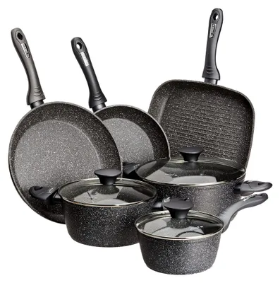 Produktbild von 9-teiliges Kochtopf-Set aus Aluminium, Marmor Schwarz