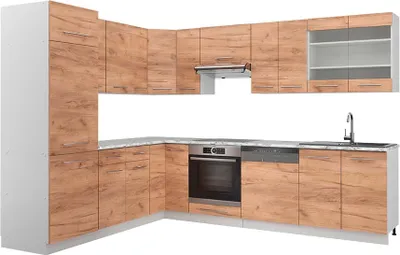 Immagine prodotto di Cucina angolare completa Vicco Fame-Line Rovere dorato/bianco 287 x 60 cm , PL Marmo, Model 42221