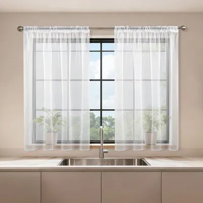 Productafbeelding van Gordijnen met Rimpelband Set van 2 - Voile Schuifgordijnen 120 x 90 cm