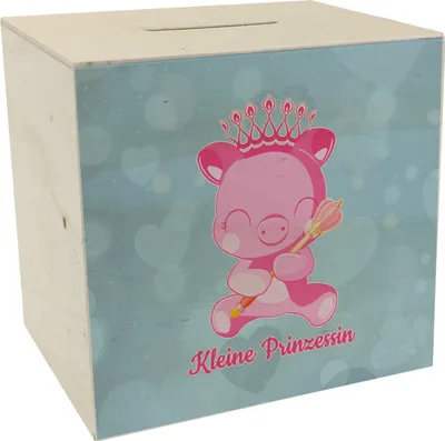 Produktbild von Kleine Prinzessin Spardose aus Holz mit niedlichem Schweinchen