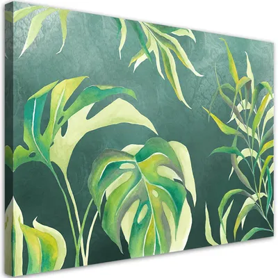 Produktbild von Leinwandbild Monstera-Blätter 120x80 Feeby Grau bild für die wand bereit zum aufhängen
