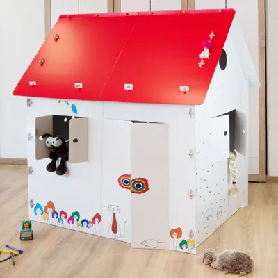 Produktbild von XXL Kinder Spielhaus Pappe Bastelkarton Haus Papphaus Karton Papier Kartonhaus Bastelkarton Papierhaus Playhouse Kinderhaus Indoor zum Anmalen Bemalen Kingpower