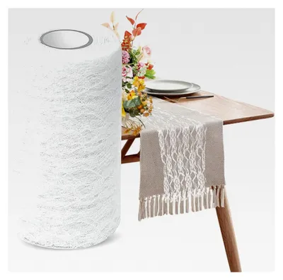 Produktbild von Weißer Spitzen-Tischläufer 15cm x 22m - Zarte Tischdecke für Vintage-Hochzeiten, Konfirmationen und Kommunionen
