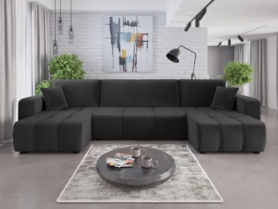 Produktbild von Couchgarnitur Sofa Sofagarnitur ALICE U im Stoff samt in U Form mit Schlaffunktion und Bettkasten Wohnlandschaft Polsterecke Couch Wellenfederung