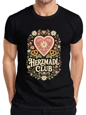 Obrázok produktu pre Herzmadl Club, , Edelweiss, Brezel, kožená nohavica (Lederhose), tradičné šaty (Dirndl), pánske tričko, čierna farba, veľkosť 3XL
