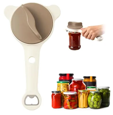 Produktbild von 4-in-1 Glasöffner Flaschenöffner verstellbar, 3-Klauen Dosenöffner Edelstahl, Anti-Rutsch Deckelöffner für Gläser, Weinflaschen & Dosen
