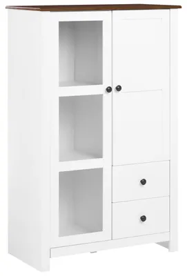 Produktbild von BELIANI Vitrine Weiß MDF mit Glastür und Schubladen 80 cm Landhausstil Stauraum Aufbewahrung Schrank Wohnzimmer Esszimmer