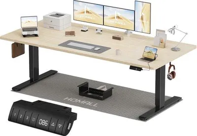 Productafbeelding van Verstelbaar Elektrisch Bureau 200x80 cm met Geheugenfunctie - Beige en Zwart