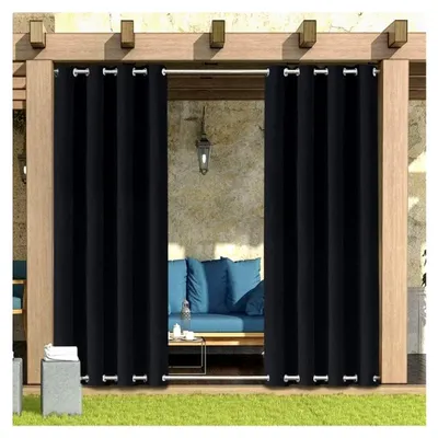 Produktbild von Wetterfester Outdoor-Vorhang mit Ösen, Gardinen für Balkon, Terrasse und Pavillon, Schwarz, 1 Stück | 132x274 cm (BxH)