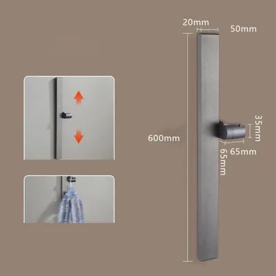 Immagine prodotto di INF Guida doccia regolabile da 60 cm in alluminio spaziale con scorrimento fluido Grigio
