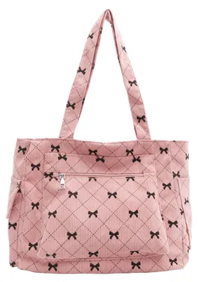 Image de Sac cabas pour femmes - Grand sac à bandoulière avec nœud - Rose