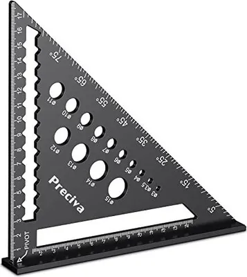 Produktbild von Winkelmesser, Zimmermannswinkel, Multifunktional Anschlagwinkel Metall Aluminium Lineal Winkelführung Schreinerwinkel Tischlerwinkel Winkel 45 und 90 Grad Winkel, Streichmaß (schwarz, 18cm)