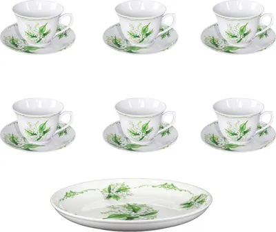 Produktbild von Set Maiglöckchen Servierplatte Ø 30 cm+ Teeservice Set 6 Tassen + 6 Untertassen Porzellan