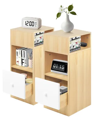 Immagine prodotto di Set di 2 comodini stretti - Comodini con cassetto e 2 vani aperti - Ideali per la camera da letto o il soggiorno - Dimensioni: 25x30x66 cm - Realizzati in legno naturale