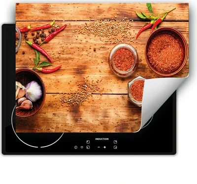 Produktbild von DarHaus Herdabdeckplatte 80x52 cm Anti Rutsch Matte Aufrollbar, Holz -  Chilli