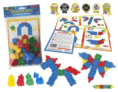 Produktbild von Morphun Konstruktionsbausteine Starter – 20 Teile, 8 Modelle (6-Seiten-Verbindung, Kunststoff, EN-71/) – ab 3 Jahren