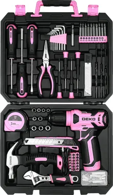 Produktbild von Power-Tool-Combo-Set, 126 Teile, Akku-Bohrmaschine, Haushaltswerkzeug-Set, Rosa